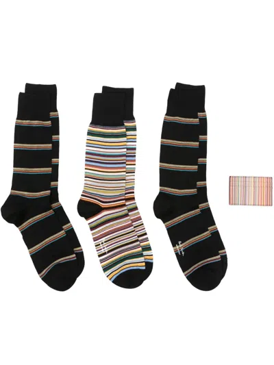 Paul Smith Artist Stripe Socks And Cardholder (set Of Four) In Black