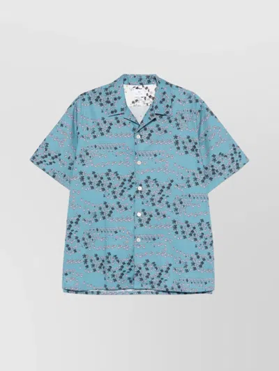 Paul Smith Asymmetric Hem Floral Print Shirt In Blue