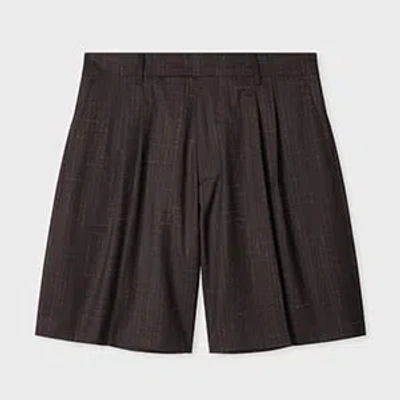 Paul Smith Aubergine Wool Check Pleated Shorts Purple In Multi