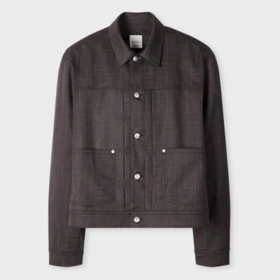 Paul Smith Aubergine Wool Check Pleated Trucker Jacket Purple In Gray