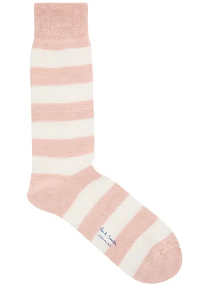 Paul Smith Barry Striped Linen-blend Socks In Pink