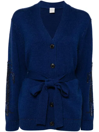 Paul Smith Bead-embroidered Belted Cardigan In Blue