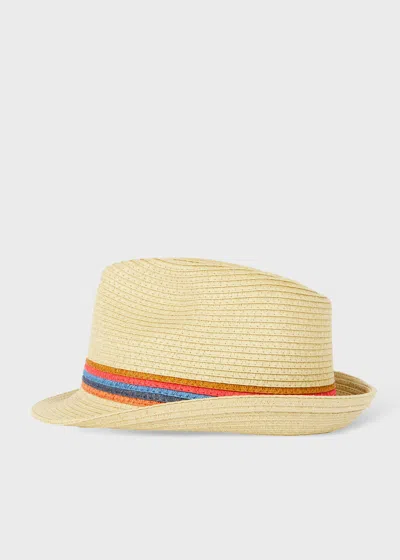 Paul Smith Beige 'artist Stripe' Trim 'trilby' Hat Brown