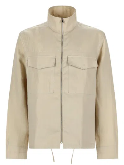 Paul Smith Beige Linen High Collar Overshirt In Neutral