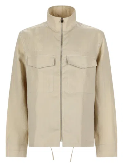 PAUL SMITH MEN BEIGE SOLID MOCK COLLAR JACKET, L LUXURY JACKETS FOR MEN DARVEYS