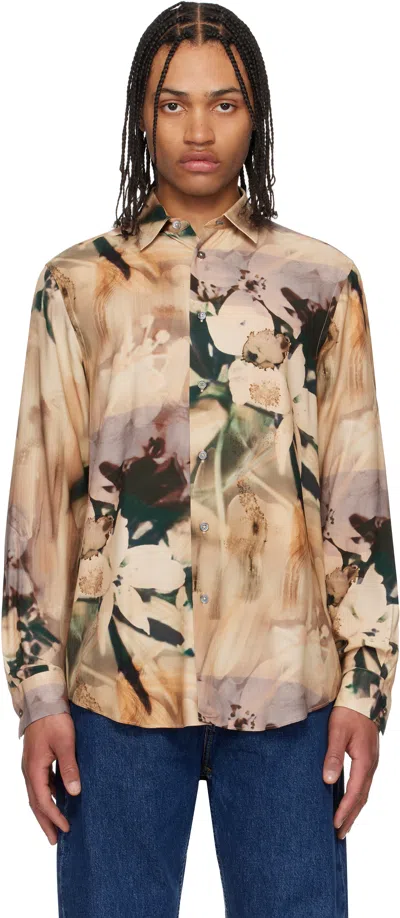 Paul Smith Beige Viscose Painted Photograph Print Shirt In 60 Beige