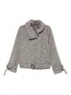Paul Smith Belted Herringbone-pattern Jacket In Gray