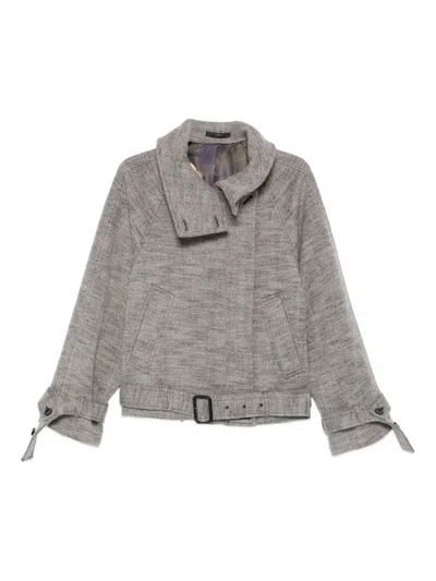 Paul Smith Belted Herringbone-pattern Jacket In Gray