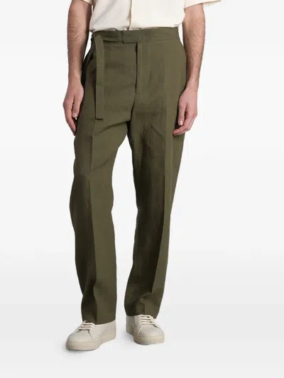 Paul Smith Belted Pressed-crease Trousers In Green