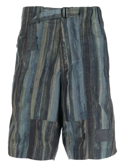 Paul Smith Belted Striped Shorts In Green