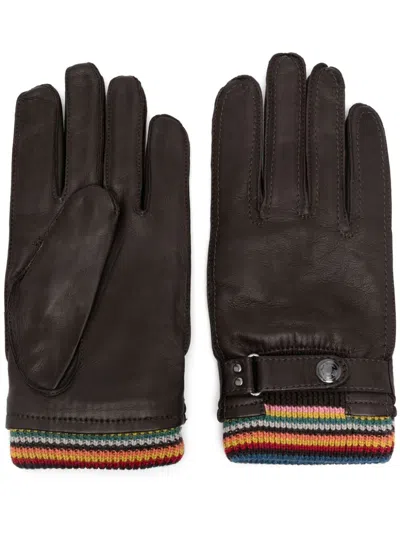 Paul Smith Big Stripe Cuff Gloves In Brown