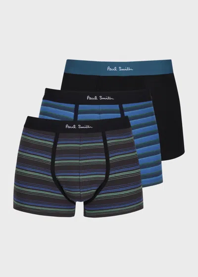 Paul Smith Black And Blue Stripe Boxer Briefs Three Pack Multicolour
