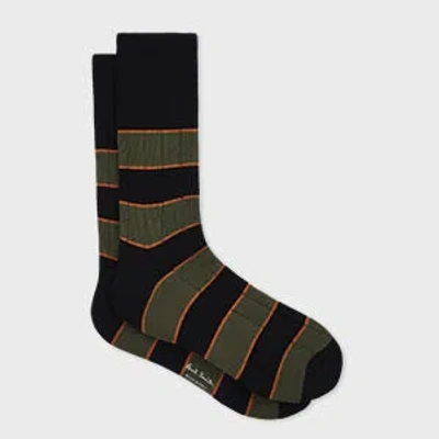 Paul Smith Black And Khaki Cotton-blend Rib Socks