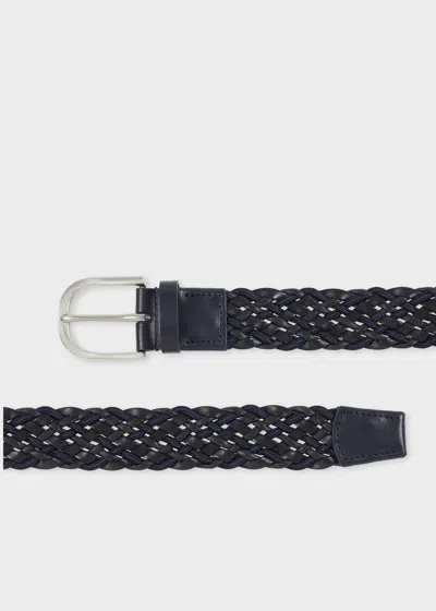 Paul Smith Black And Navy Leather Mixed Weave Belt