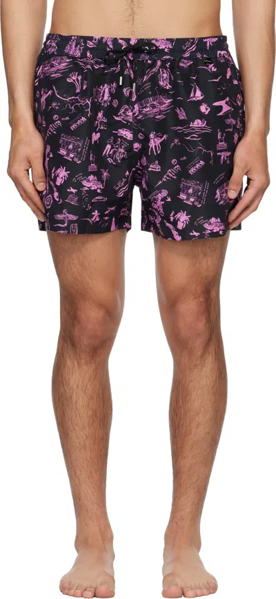 Paul Smith Black & Pink 'travel Stories' Swim Shorts