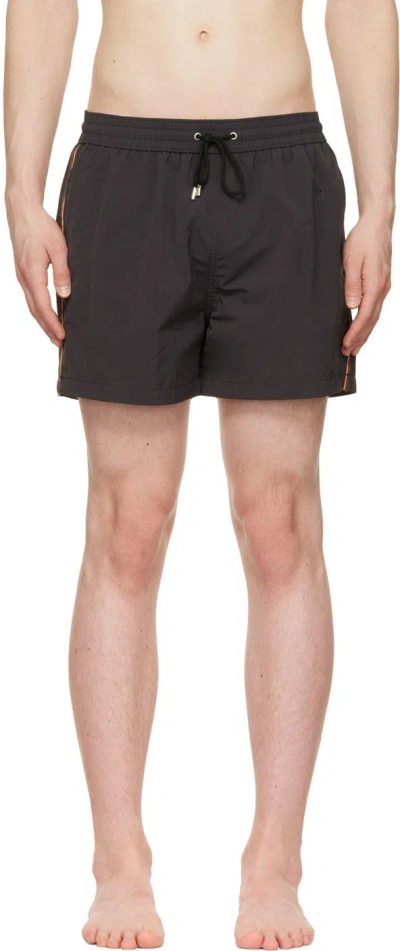 Paul Smith Black Artist Stripe Trim Swim Shorts In 79 Blacks