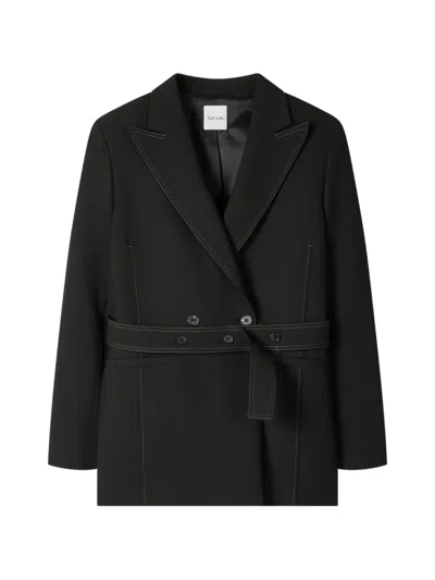 Paul Smith Black Belted Jacket With Contrast Top Stitching