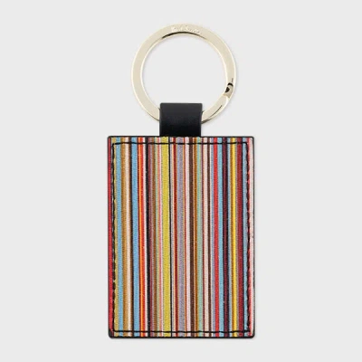 Paul Smith Black Calf Leather 'signature Stripe' Keyring