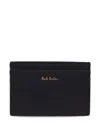 Paul Smith Black Card Holder In Leather With Multicolor Stripes In Black