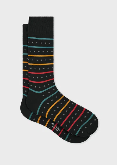 PAUL SMITH BLACK COTTON-BLEND POLKA DOT STRIPE SOCKS