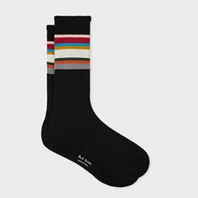 Paul Smith Black Cotton-blend 'signature Stripe' Socks