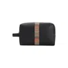 Paul Smith Black Cow Leather Wash Bag With Multicolor Stripes In Black