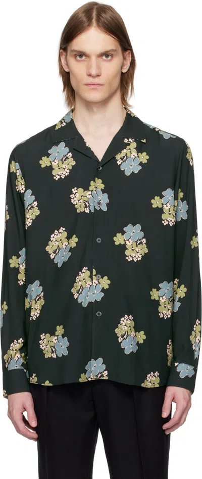 Paul Smith Black Floral Shirt In 49 Blue