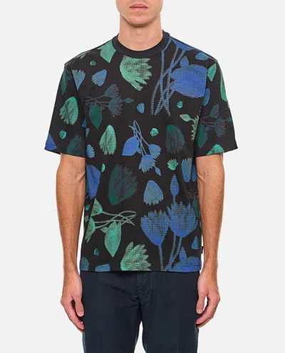 Paul Smith Black Half Tone Floral T-shirt With Pixelated Flower Print In Multicolour