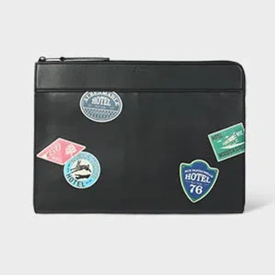 Paul Smith Black 'hotel Stickers' Leather Document Case