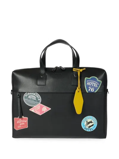 PAUL SMITH BLACK 'HOTEL STICKERS' LEATHER FOLIO