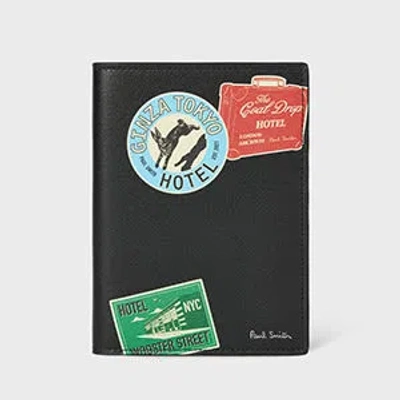 Paul Smith Hotel Sticker Leather Passport Holder In Black