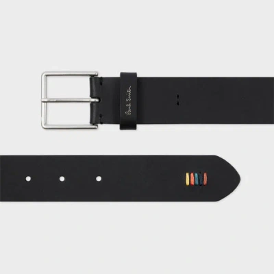 Paul Smith Black Leather 'artist Stripe' Stitch Belt