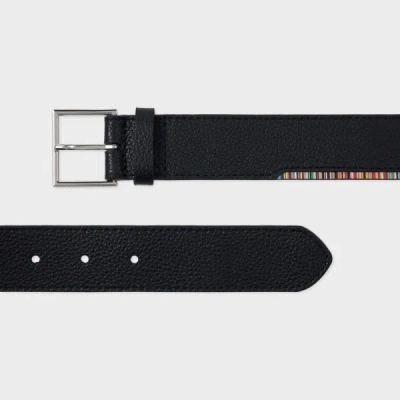 Paul Smith Black Leather Belt With 'signature Stripe' Edge