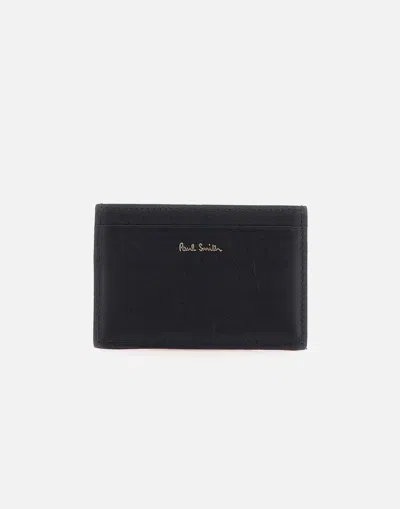 Paul Smith Black Leather Card Holder Wallet With Multicolor Stripes