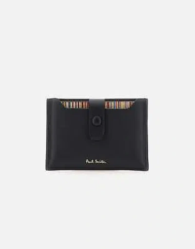 Pre-owned Paul Smith Black Leather Card Holder Wallet With Striped Design 100% Original