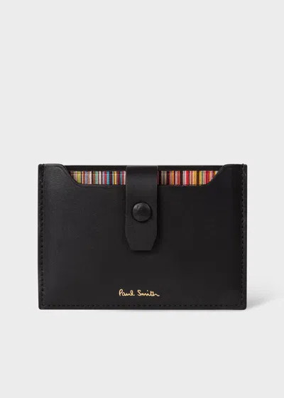 Paul Smith Black Leather Credit Card Holder With 'signature Stripe' Pull Out
