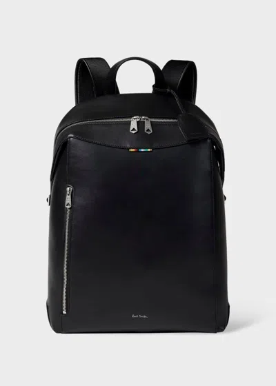 Paul Smith Black Leather 'signature Stripe' Backpack