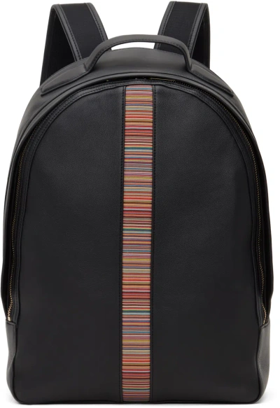 Paul Smith Black Leather Signature Stripe Backpack In 79 Blacks