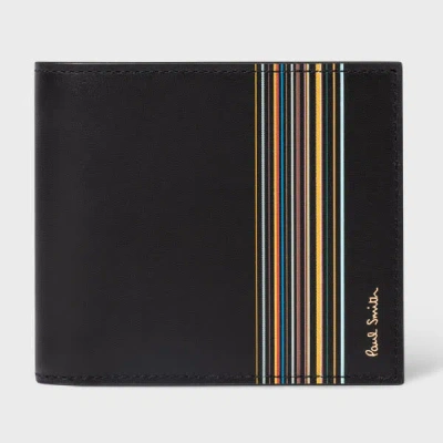 PAUL SMITH BLACK LEATHER 'SIGNATURE STRIPE BLOCK' BILLFOLD WALLET