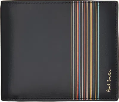Paul Smith Black Leather 'signature Stripe Block' Billfold Wallet