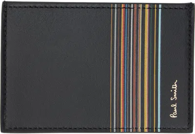 Paul Smith Black Leather Signature Stripe Block Credit Card Holder In 79 Black