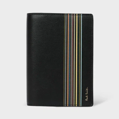 Paul Smith Black Leather 'signature Stripe Block' Passport Holder