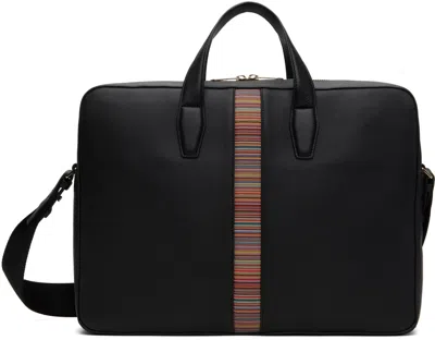 Paul Smith Black Leather Signature Stripe Business Briefcase In 79 Blacks