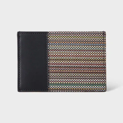 Paul Smith Black Leather 'signature Stripe' Coated Canvas Credit Card Holder
