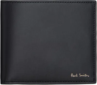 PAUL SMITH BLACK LEATHER 'SIGNATURE STRIPE' INTERIOR BILLFOLD & COIN WALLET