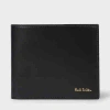 Paul Smith Black Leather Wallet With Signature Stripe Pattern In Black