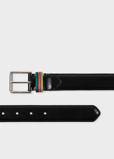 Paul Smith Black Leather 'signature Stripe' Keeper Belt