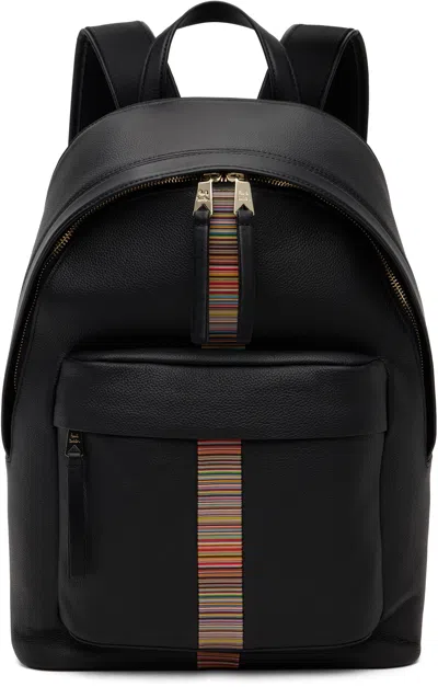 Paul Smith Black Leather 'signature Stripe' Trim Backpack