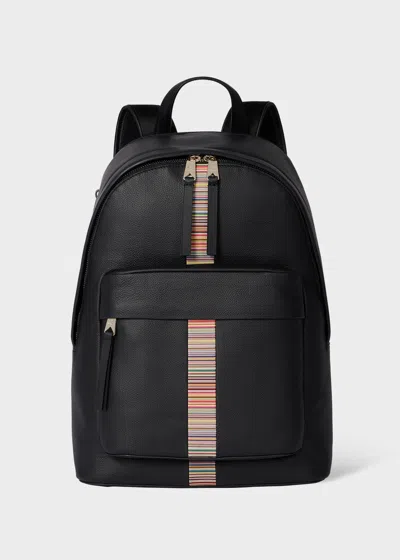 Paul Smith Black Leather 'signature Stripe' Trim Backpack