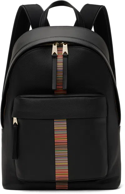Paul Smith Black Leather Signature Stripe Trim Backpack In 79 Black